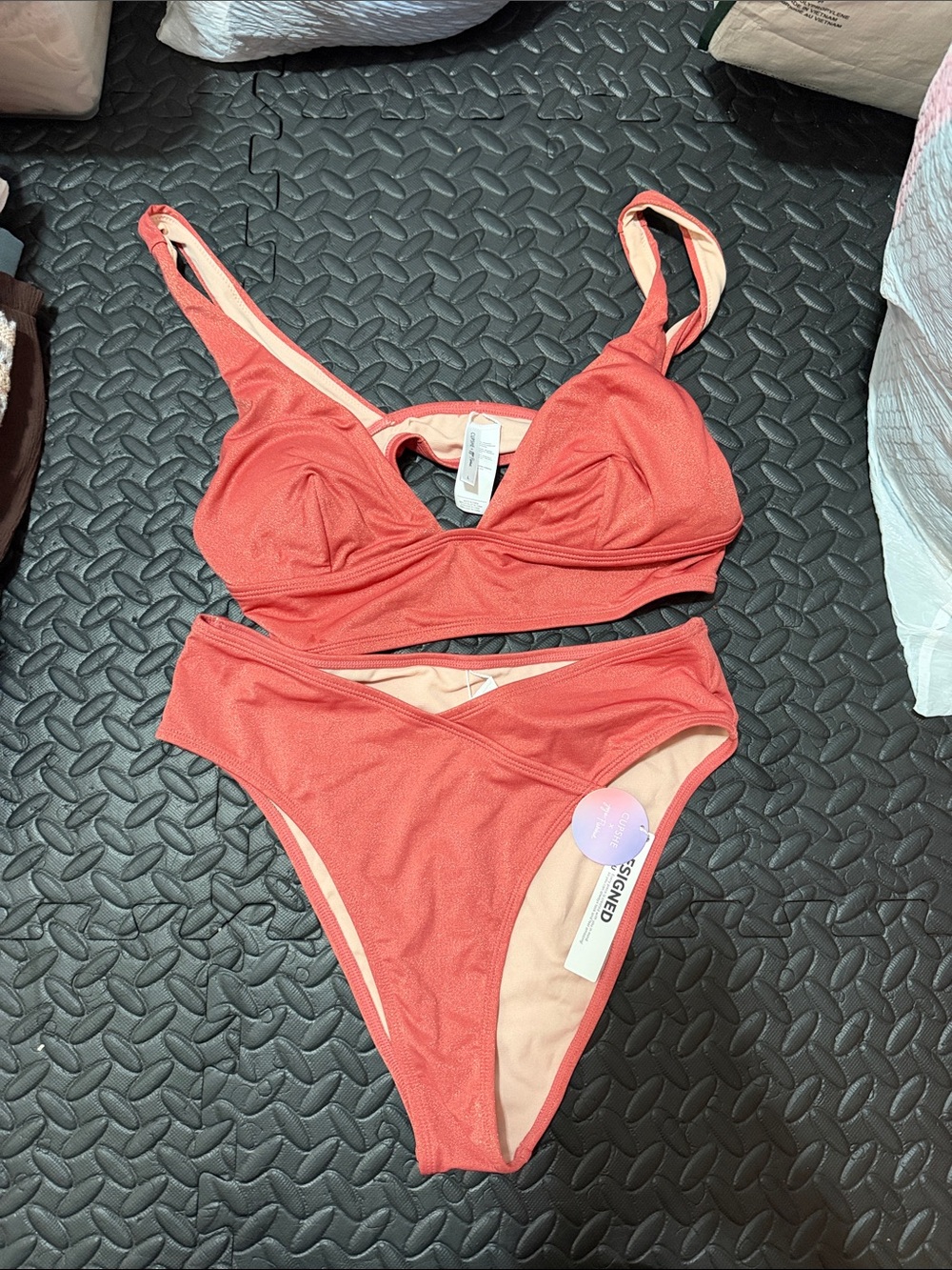 Cupshe Coral-Red Two-Piece High-Waist Bikini